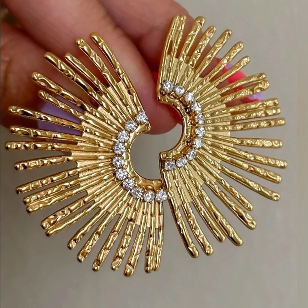 Gold Sunburst Earrings with Crystals